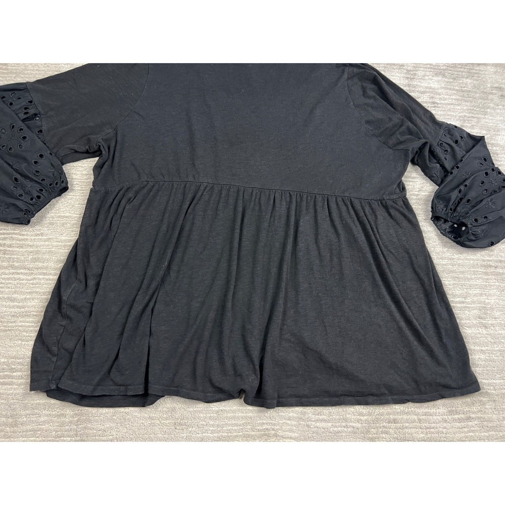 Torrid Babydoll Top Womens 5 Black Eyelet Sleeve Empire Waist Peplum Scoop Neck - Picture 12 of 13